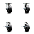 Service Caster 6 Inch Kingpinless Rubber on Steel Wheel Swivel Caster Set with Brakes SCC SCC-KP30S620-RSR-SLB-4